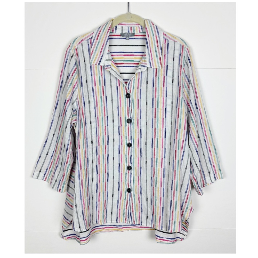 Habitat Striped Button-Front Tunic in White with Multicolor Stripes